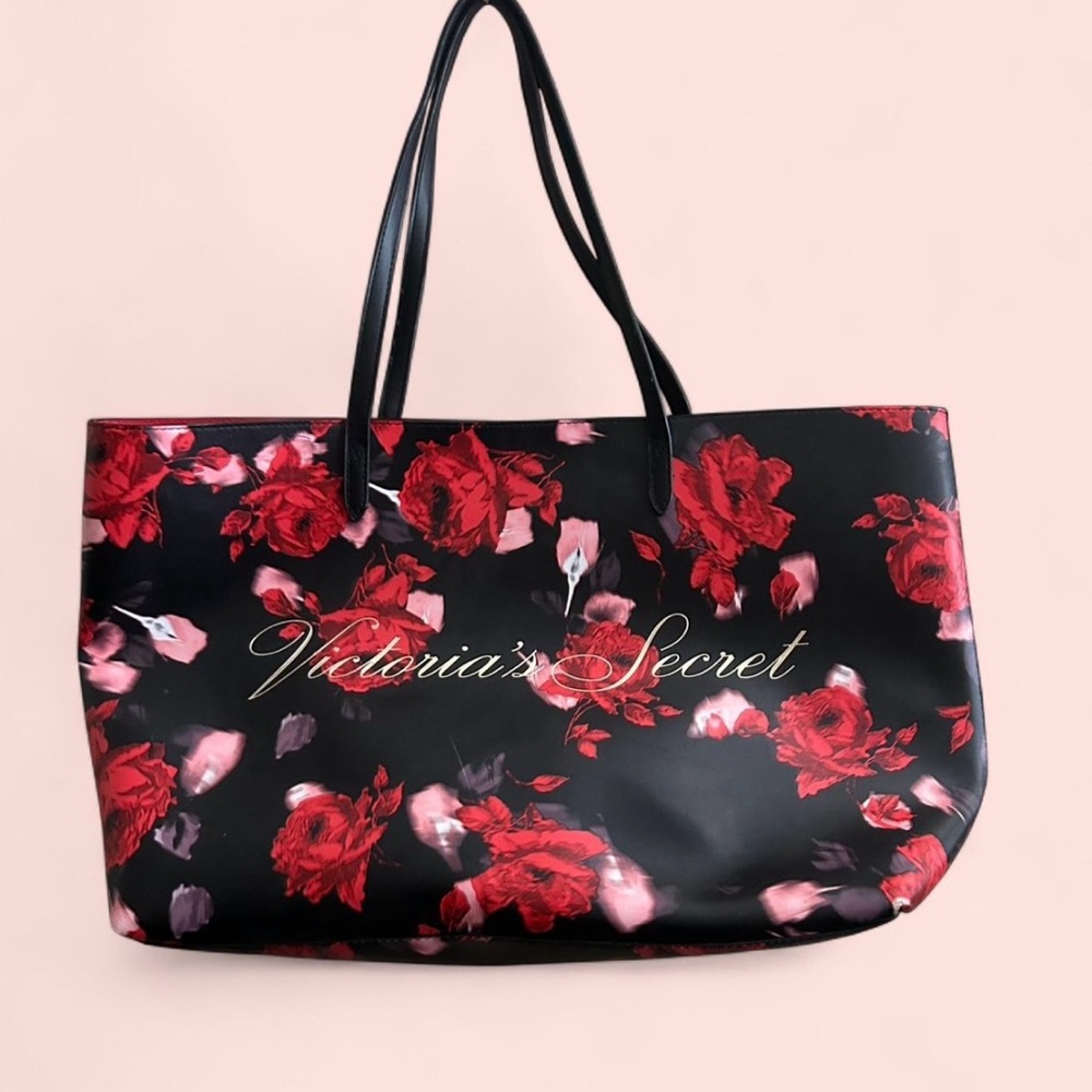 Victoria's Secret Black and Red Floral Tote